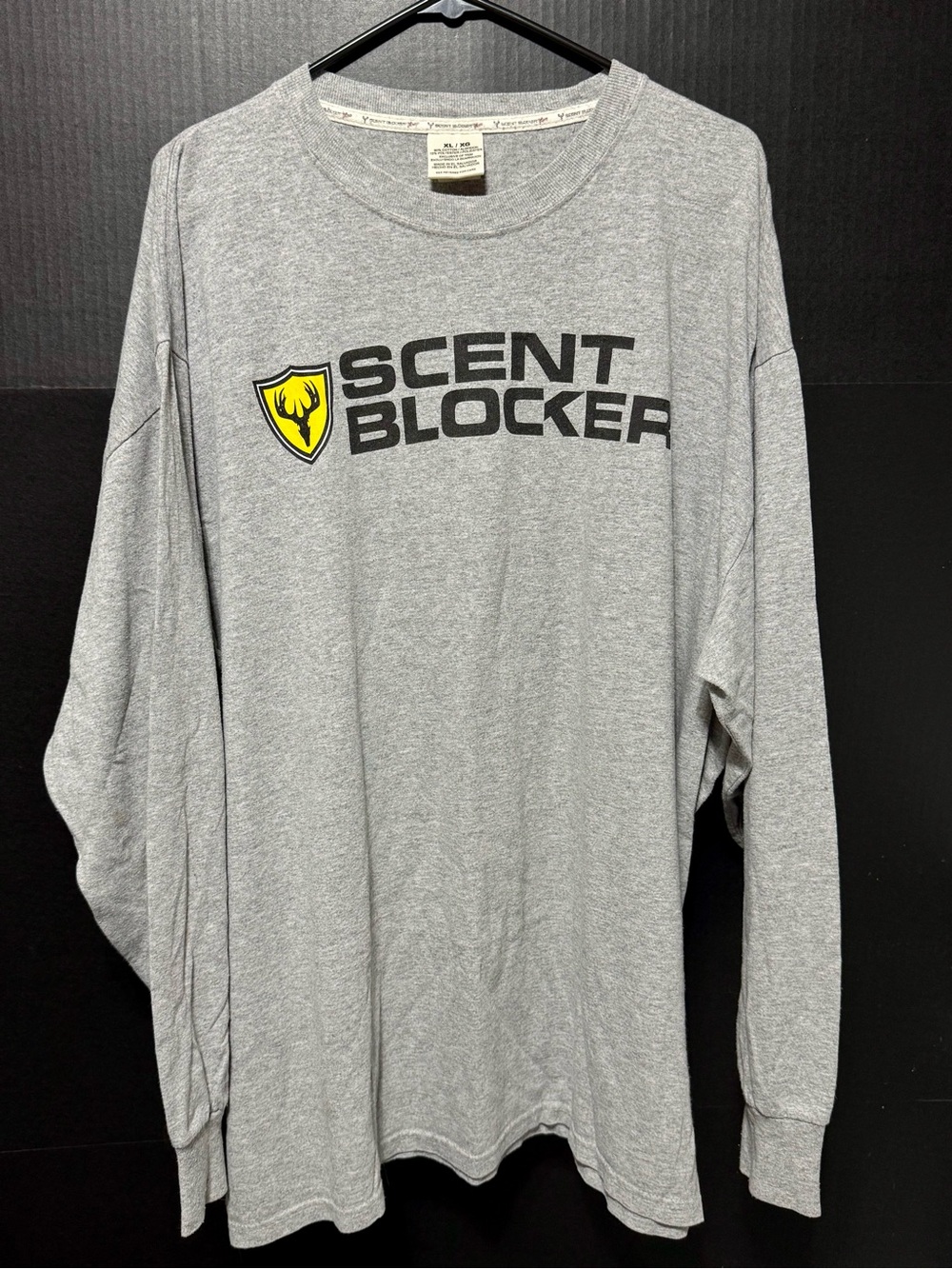 🪎Scent Blocker Men's Grey Long Sleeve T-Shirt Size XL Deer Antler Logo